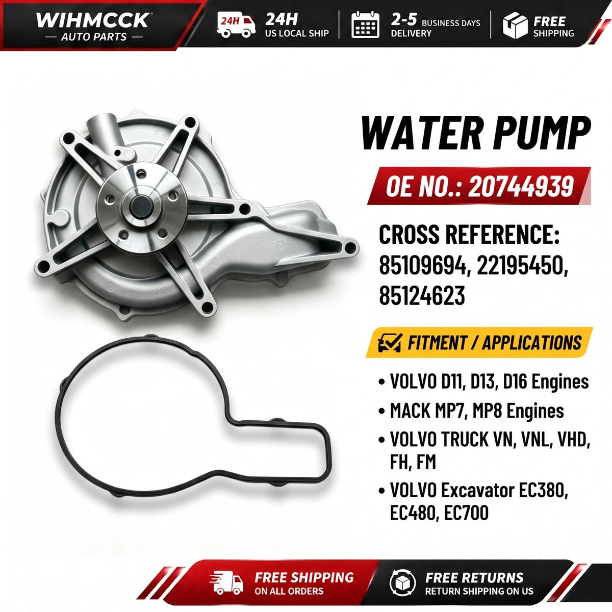 Volvo D13 Water Pump — 20744939 / 20538845 — product photo 2