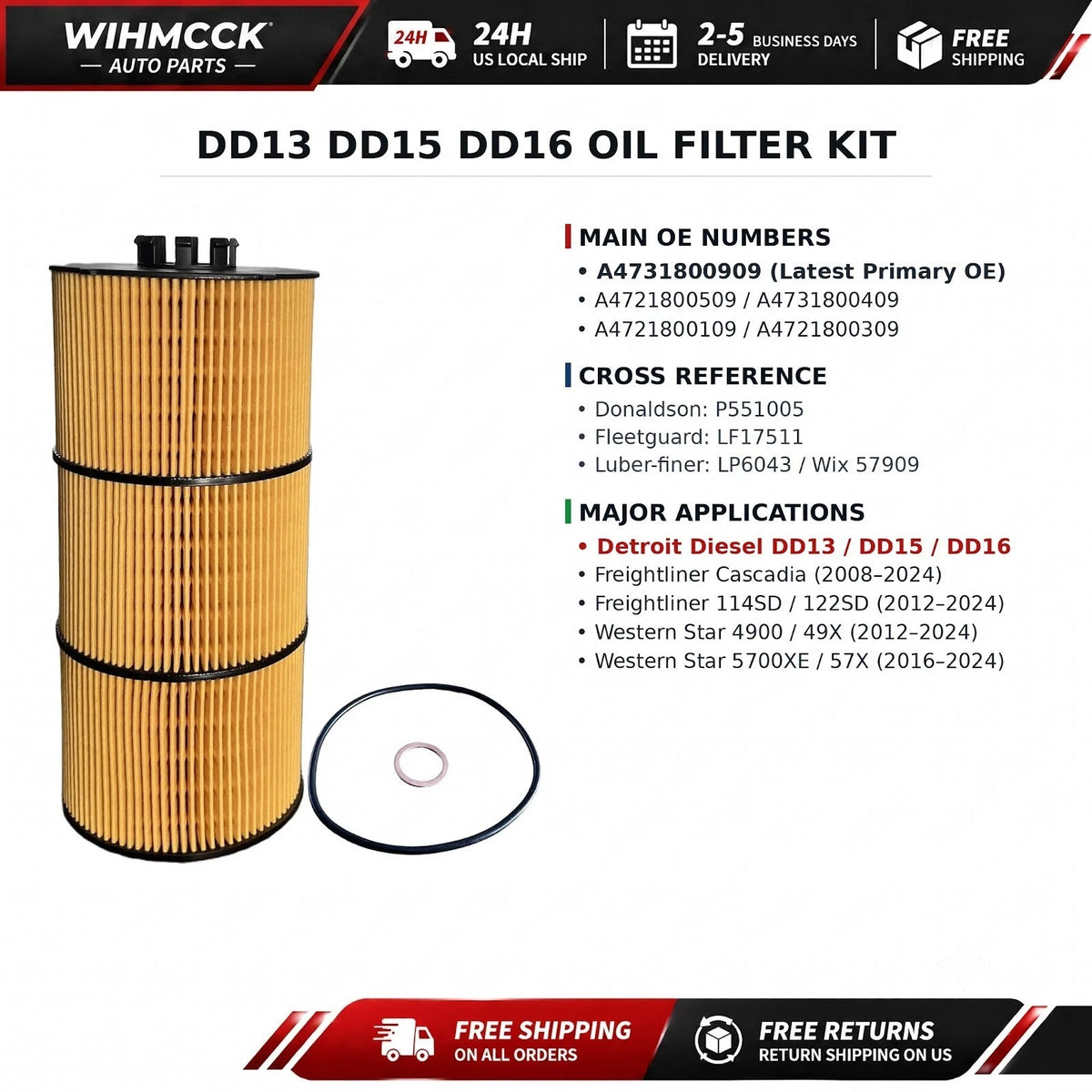 Detroit DD13 / DD15 / DD16 Oil Filter Kit — A4731800909 — product photo 1